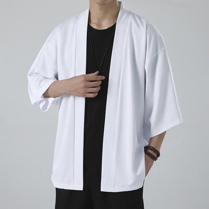 Chaqueta con frente abierto de color liso con Buddha Stones Kimono para hombre - Blanco (solo chaqueta) - US/UK/AU46, EU56 (5XL) - image 8
