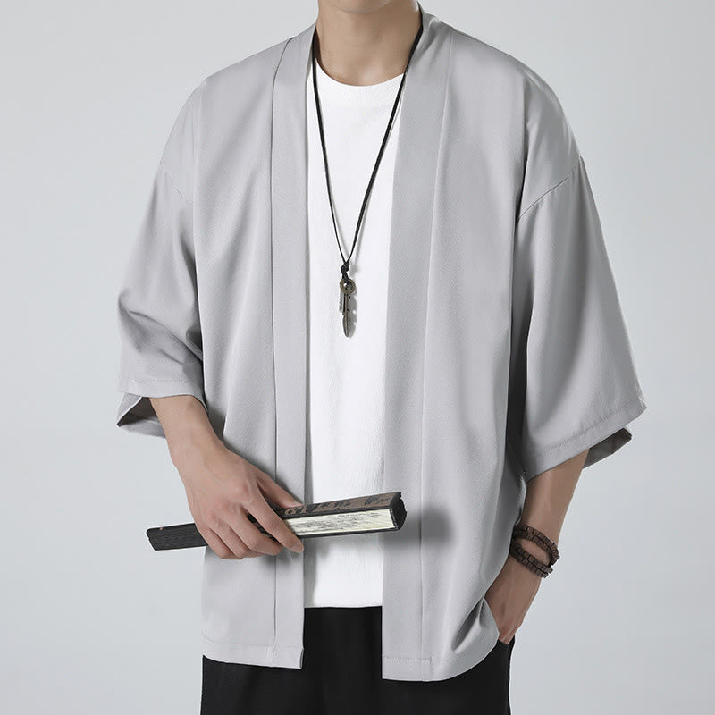 Chaqueta tipo kimono con abertura frontal de color liso con Buddha Stones para hombre - Gris (solo chaqueta) - US/UK/AU46, EU56 (5XL) - image 12
