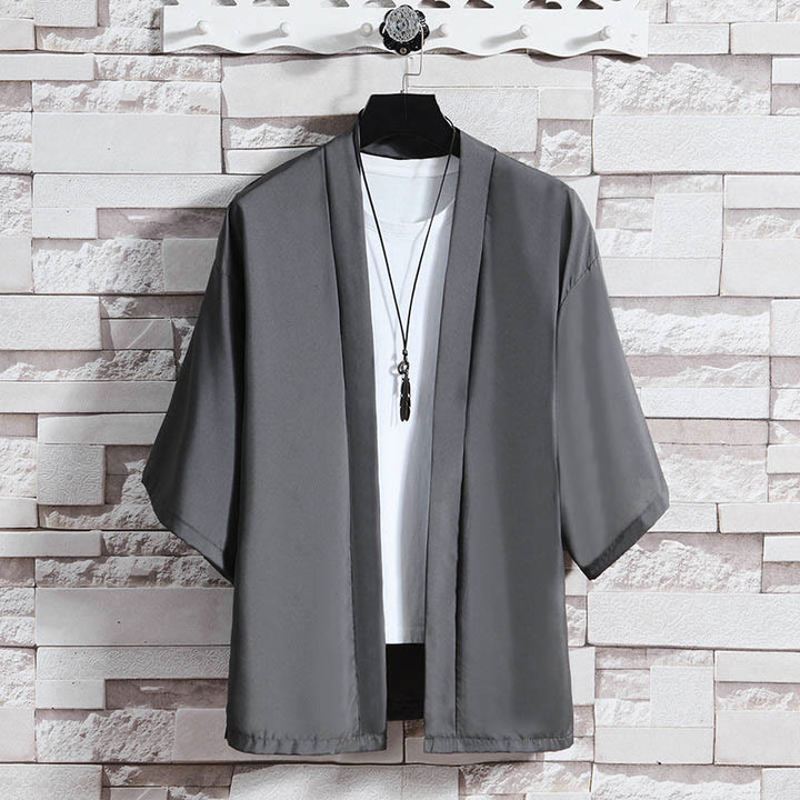 Chaqueta con frente abierto de color liso con Buddha Stones Kimono para hombre - Gris oscuro (solo chaqueta) - US/UK/AU46, EU56 (5XL) - image 17