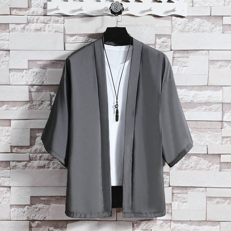 Chaqueta tipo kimono con abertura frontal de color liso con Buddha Stones para hombre - Gris oscuro (solo la chaqueta) - US/UK/AU46, EU56 (5XL) - image 16