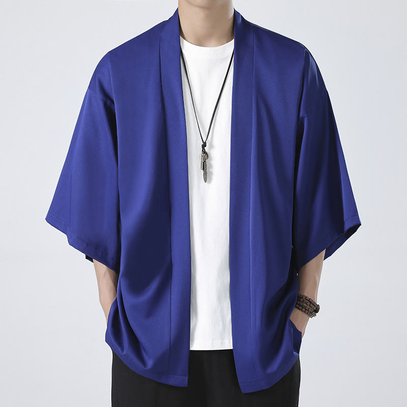 Chaqueta con frente abierto de color liso con Buddha Stones Kimono para hombre - Azul (solo chaqueta) - US/UK/AU46, EU56 (5XL) - image 21