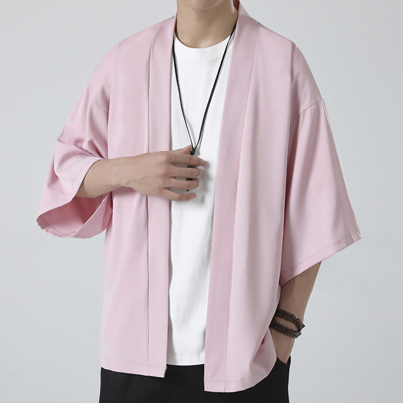 Chaqueta tipo kimono con abertura frontal de color liso con Buddha Stones para hombre - Rosa (solo la chaqueta) - US/UK/AU46, EU56 (5XL) - image 17
