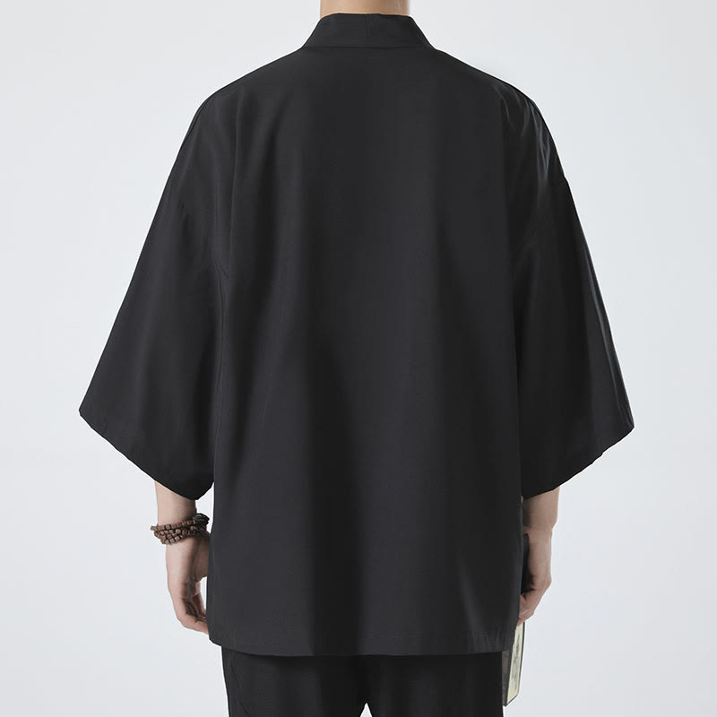 Chaqueta con frente abierto de color liso con Buddha Stones Kimono para hombre - image 2