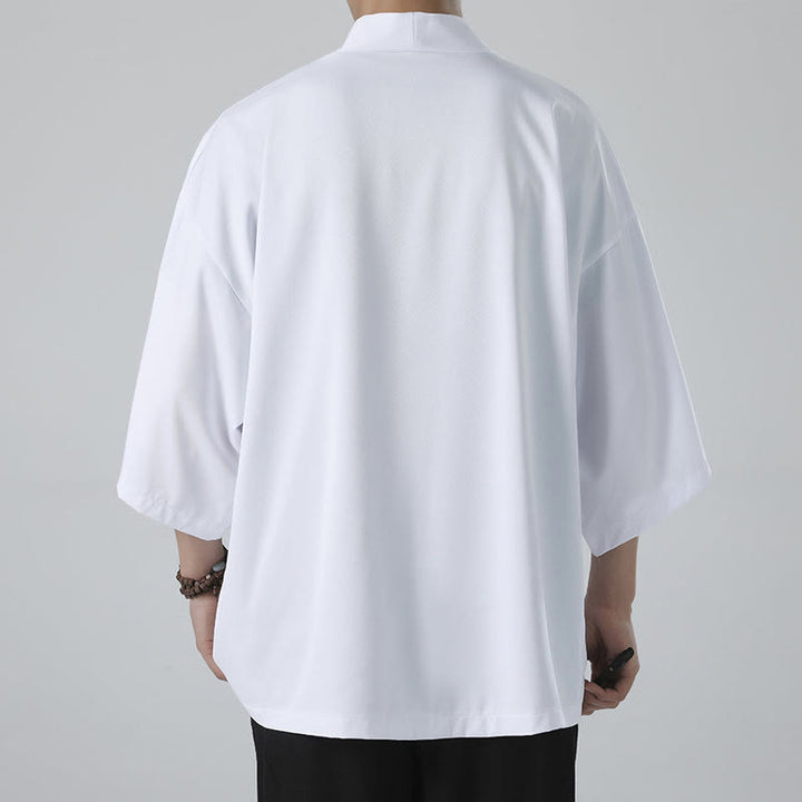 Chaqueta con frente abierto de color liso con Buddha Stones Kimono para hombre - image 10