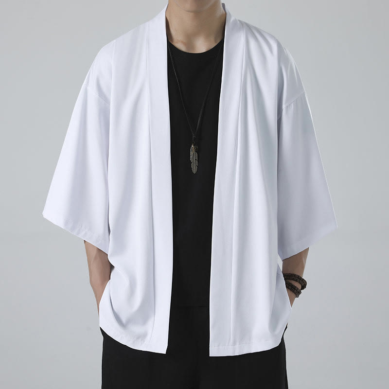 Chaqueta con frente abierto de color liso con Buddha Stones Kimono para hombre - image 11