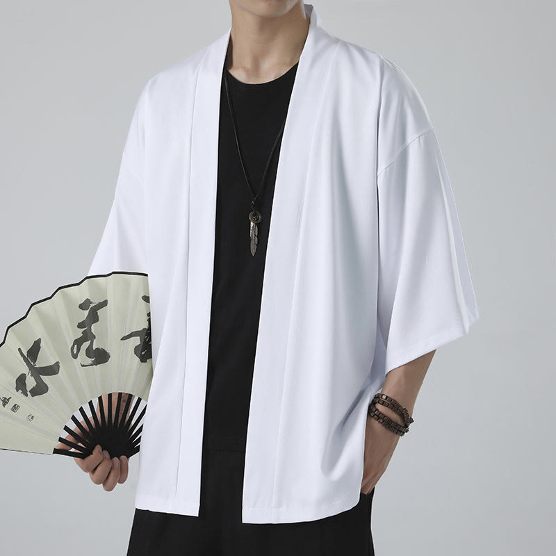 Chaqueta con frente abierto de color liso con Buddha Stones Kimono para hombre - image 9