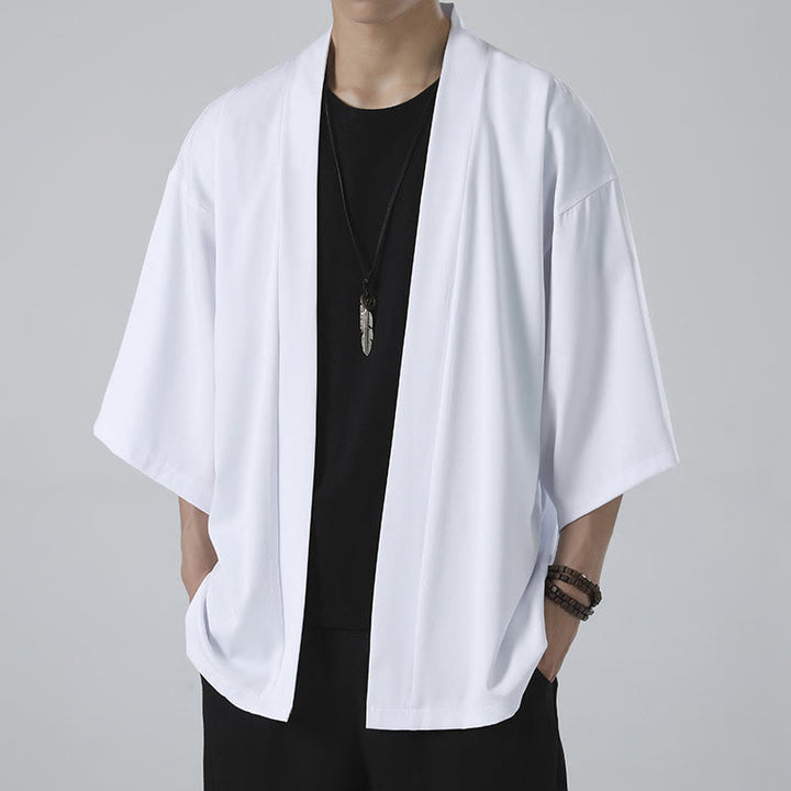 Chaqueta con frente abierto de color liso con Buddha Stones Kimono para hombre - image 12