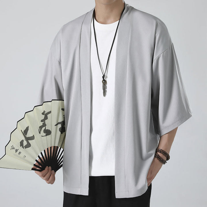 Chaqueta con frente abierto de color liso con Buddha Stones Kimono para hombre - image 14