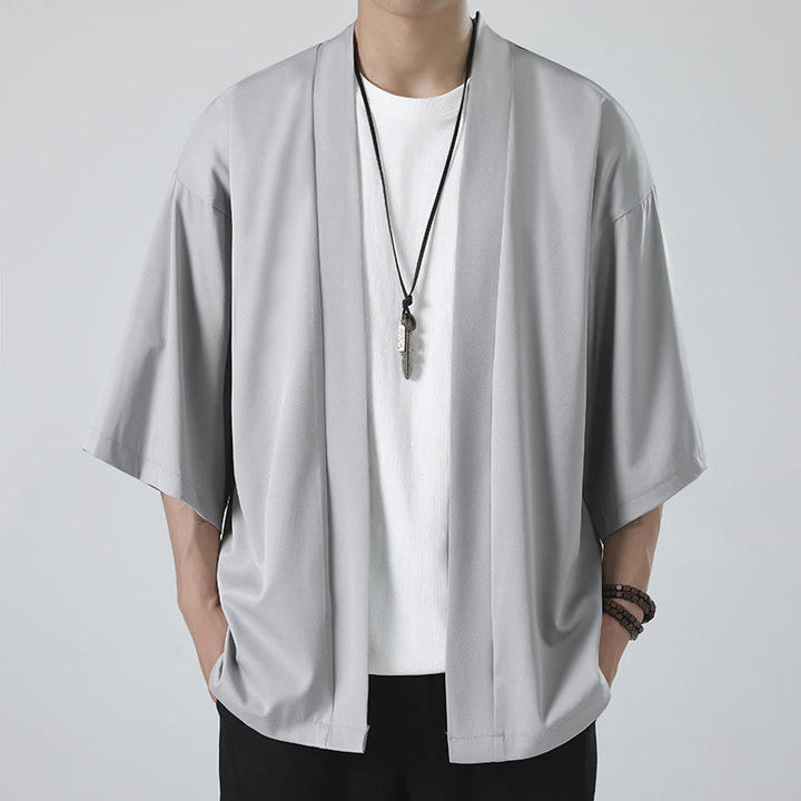 Chaqueta con frente abierto de color liso con Buddha Stones Kimono para hombre - image 16