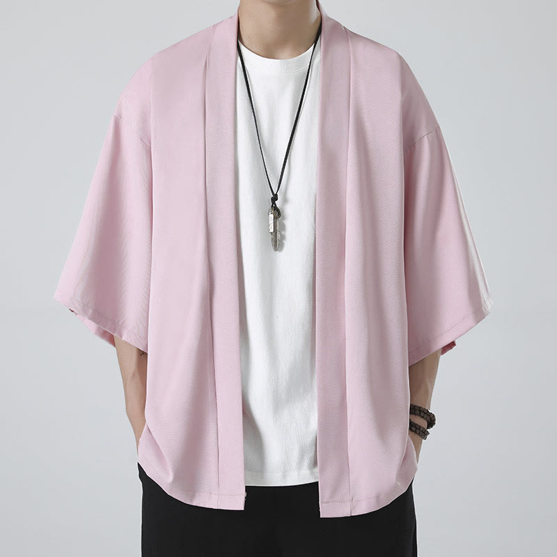 Chaqueta con frente abierto de color liso con Buddha Stones Kimono para hombre - image 19