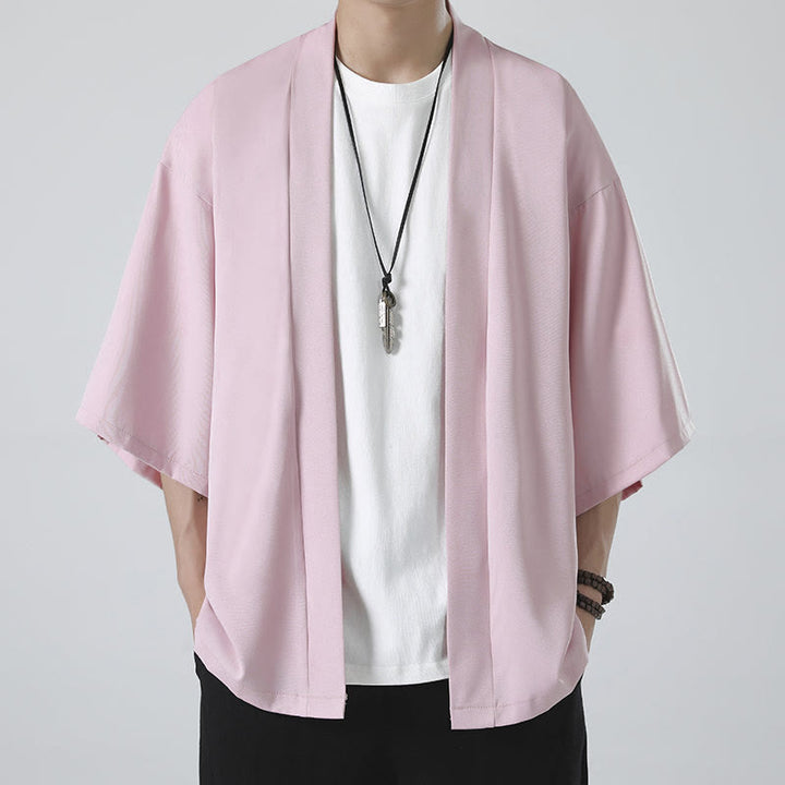 Chaqueta con frente abierto de color liso con Buddha Stones Kimono para hombre - image 19