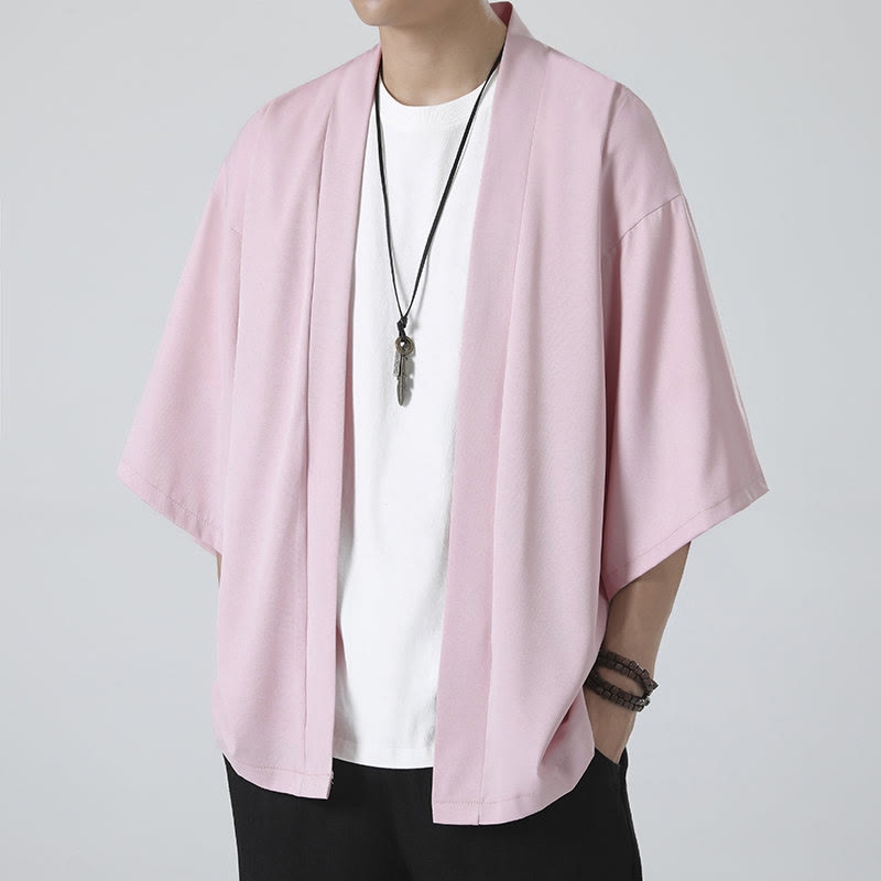 Chaqueta con frente abierto de color liso con Buddha Stones Kimono para hombre - image 20
