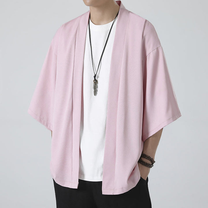 Chaqueta tipo kimono con abertura frontal de color liso con Buddha Stones para hombre - image 19