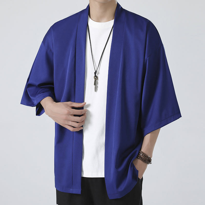Chaqueta con frente abierto de color liso con Buddha Stones Kimono para hombre - image 23