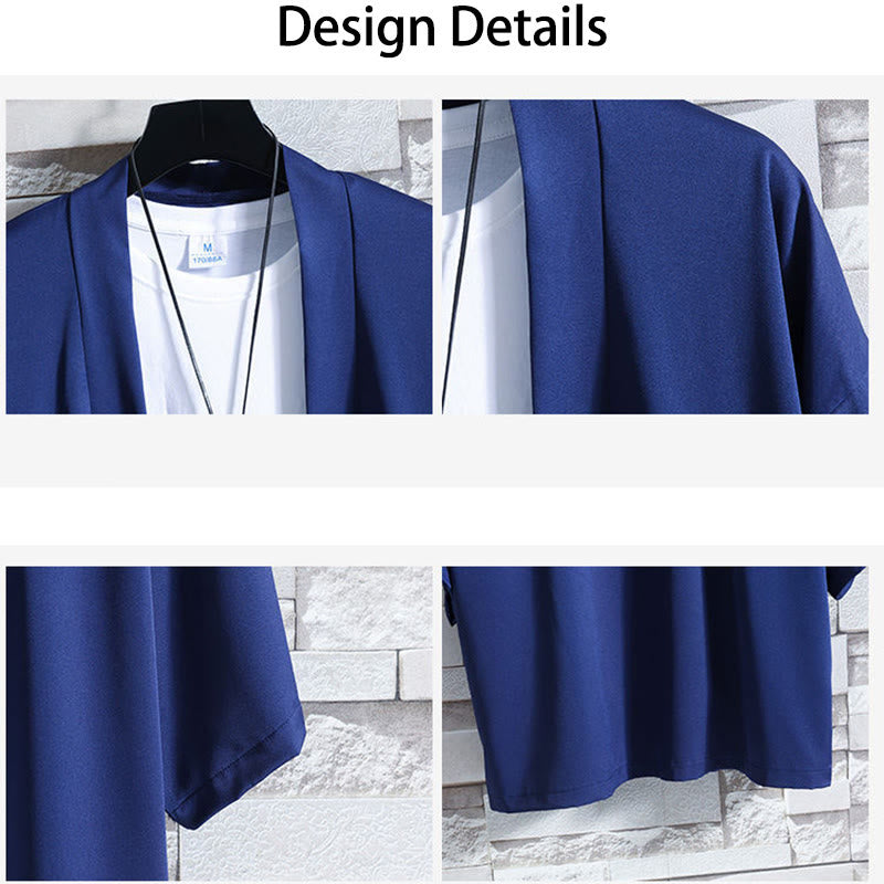 Chaqueta con frente abierto de color liso con Buddha Stones Kimono para hombre - image 24