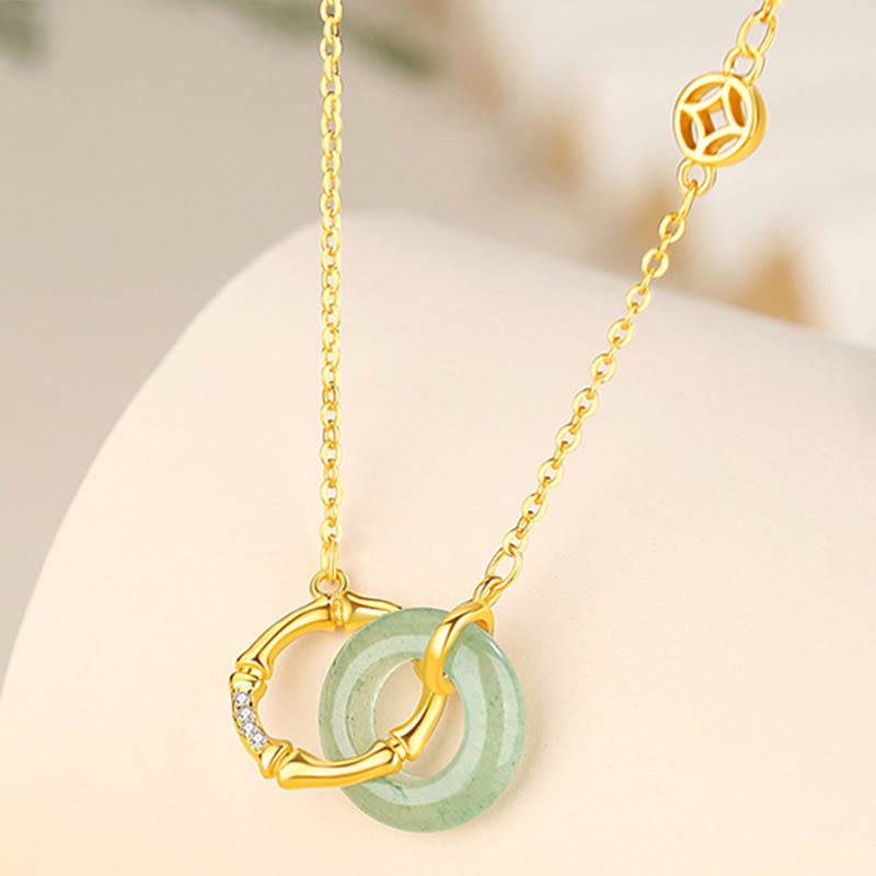 Colgante de plata de ley 925 con Buddha Stones , Aventurina verde Natural, hebilla de la paz, moneda de bambú, colgante de prosperidad - image 1