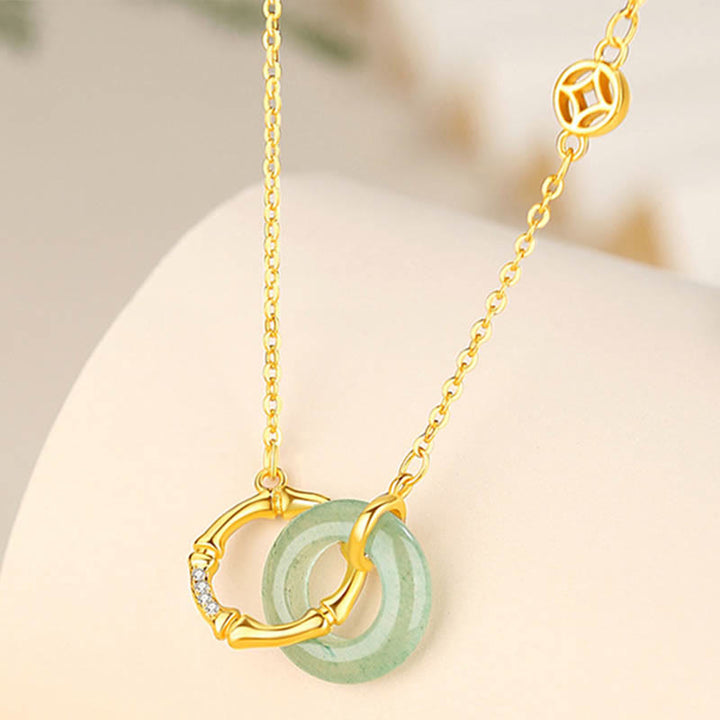 Colgante de plata de ley 925 con Buddha Stones , Aventurina verde Natural, hebilla de la paz, moneda de bambú, colgante de prosperidad - image 1