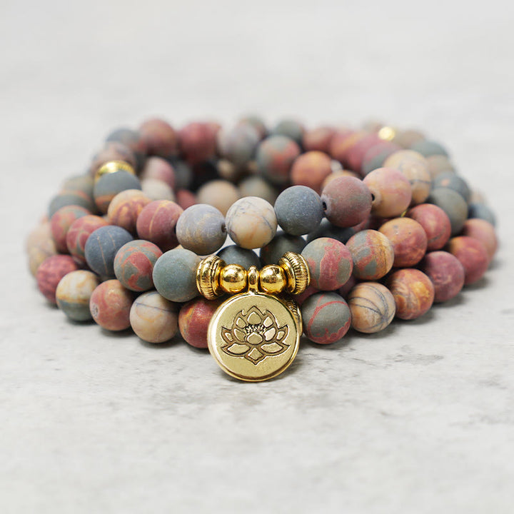Pulsera de energía con 108 cuentas de Mala, piedra de jaspe Picasso, Buddha Stones