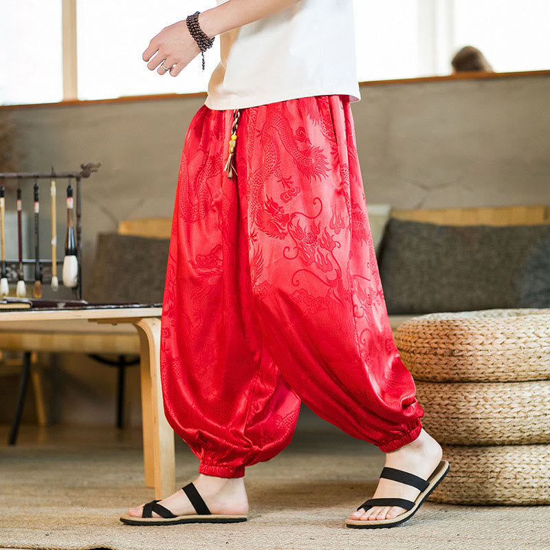 Pantalones bombachos holgados con estampado de dragón y Buddha Stones para hombre con bolsillos - Rojo - US/UK/AU46, EU56 (5XL) - image 18