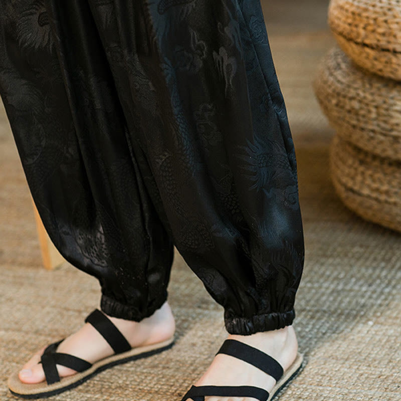 Pantalones bombachos holgados con estampado de dragón y Buddha Stones para hombre con bolsillos - image 11