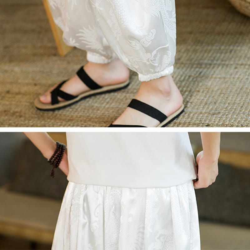 Pantalones bombachos holgados con estampado de dragón y Buddha Stones para hombre con bolsillos