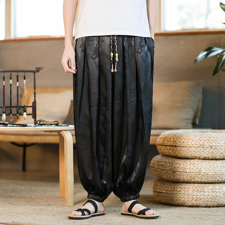 Pantalones bombachos holgados con estampado de dragón y Buddha Stones para hombre con bolsillos - image 3
