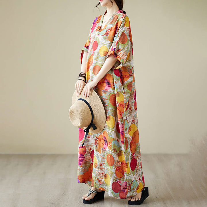 Vestido midi de lunares de colores azul naranja y piedras de Buddha Stones Vestido de media manga de algodón con bolsillos - image 11