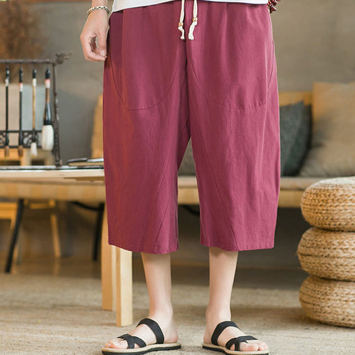 Buddha Stones Pantalones anchos de longitud media de color sólido Pantalones anchos de algodón para hombres con bolsillos - Rojo - US/UK/AU46, EU56 (5XL)  - image 30