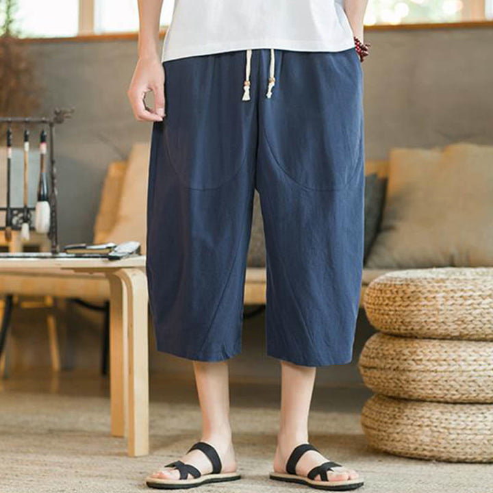 Pantalones de hombre de pierna ancha, de largo medio, con bolsillos, color liso y Buddha Stones. - image 11