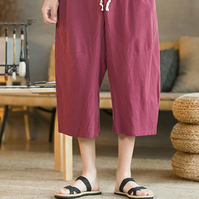 Pantalones de hombre de pierna ancha, de largo medio, con bolsillos, color liso y Buddha Stones. - image 20