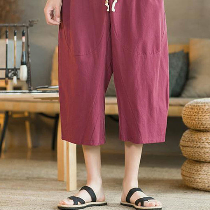 Pantalones de hombre de pierna ancha, de largo medio, con bolsillos, color liso y Buddha Stones. - image 20
