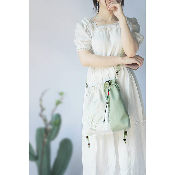 Buddha Stones, bordado, flores de hierba, flor de cerezo, bolso bandolera, bolso de mano - image 1