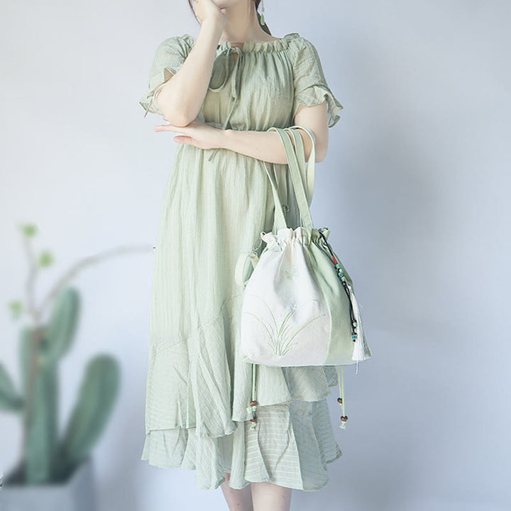 Buddha Stones, bordado, flores de hierba, flor de cerezo, bolso bandolera, bolso de mano - image 2