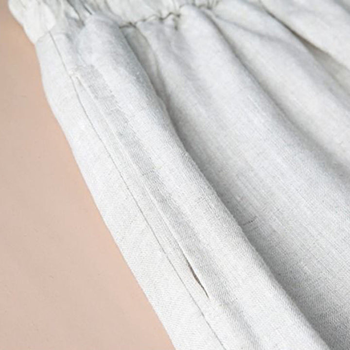 Buddha Stones Pantalones de pierna ancha con bordado de lino y algodón holgados informales para mujer con bolsillos