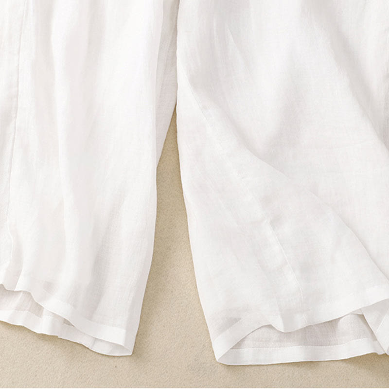 Pantalones de pernera ancha con cordón y bolsillos de lino y algodón con estampado floral de Buddha Stones - image 4