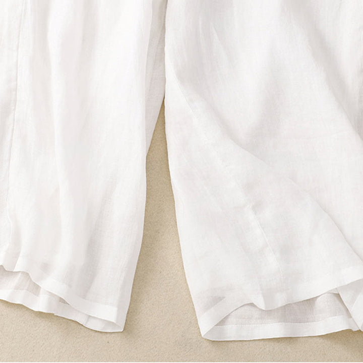 Pantalones de pernera ancha con cordón y bolsillos de lino y algodón con estampado floral de Buddha Stones - image 4