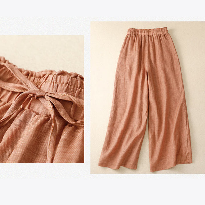 Pantalones de pernera ancha con cordón y bolsillos de lino y algodón con estampado floral de Buddha Stones - image 20