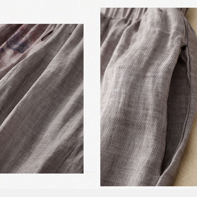 Pantalones de pernera ancha con cordón y bolsillos de lino y algodón con estampado floral de Buddha Stones - image 12
