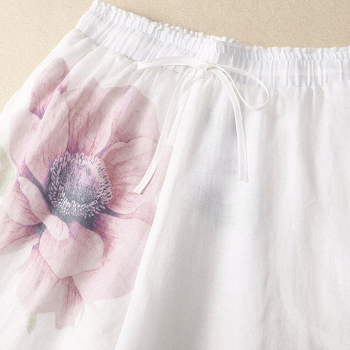 Pantalones de pernera ancha con cordón y bolsillos de lino y algodón con estampado floral de Buddha Stones - image 3