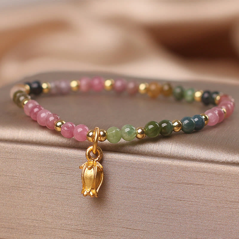Pulsera Positiva con Flores de Turmalina Coloridas y Buddha Stones