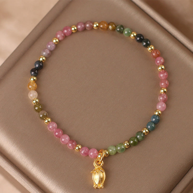 Pulsera Positiva con Flores de Turmalina Coloridas y Buddha Stones
