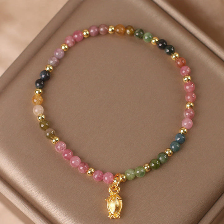 Pulsera Positiva con Flores de Turmalina Coloridas y Buddha Stones