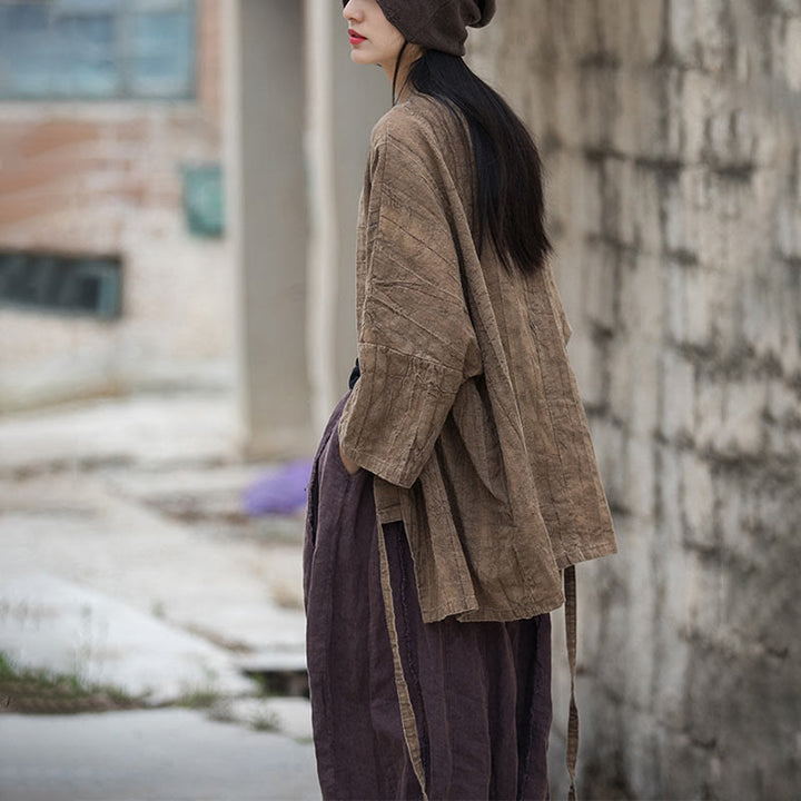 Buddha Stones Tie Dye Abrigo con diseño de cordones Meditación Zen Chaqueta con parte delantera abierta - image 4