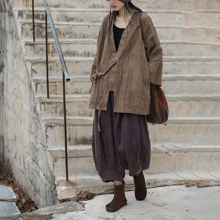 Buddha Stones Tie Dye Abrigo con diseño de cordones Meditación Zen Chaqueta con parte delantera abierta - image 6