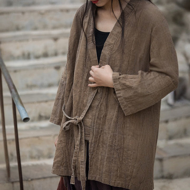 Buddha Stones Tie Dye Abrigo con diseño de cordones Meditación Zen Chaqueta con parte delantera abierta - image 1