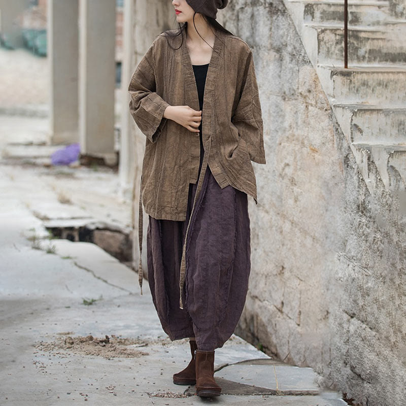 Buddha Stones Tie Dye Abrigo con diseño de cordones Meditación Zen Chaqueta con parte delantera abierta - image 8