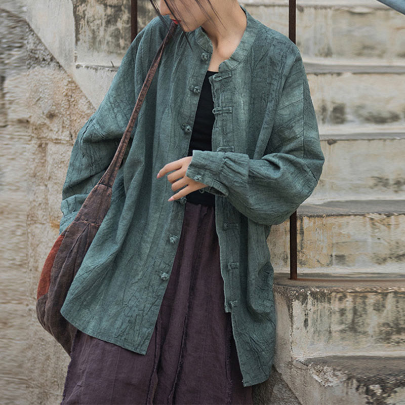 Chaqueta con frente abierto de meditación Zen de manga larga con botón de rana y teñido anudado de Buddha Stones - Turquesa medio (solo la parte superior): tallas US4-14, UK/AU8-18, EU36-46 (F) - image 12