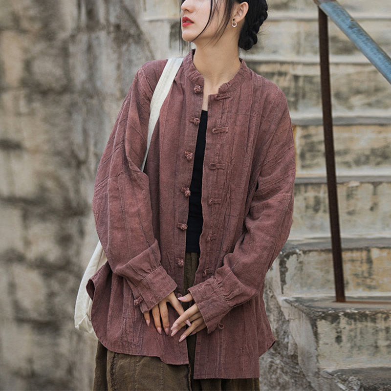 Chaqueta con frente abierto de meditación Zen de manga larga con botón de rana y teñido anudado de Buddha Stones - Rojo (solo la parte superior) - US4-14, UK/AU8-18, EU36-46 (F) - image 28