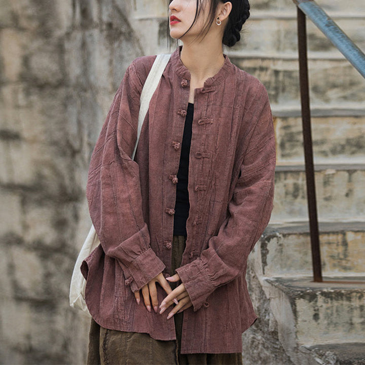 Chaqueta con frente abierto de meditación Zen de manga larga con botón de rana y teñido anudado de Buddha Stones - Rojo (solo la parte superior) - US4-14, UK/AU8-18, EU36-46 (F) - image 28