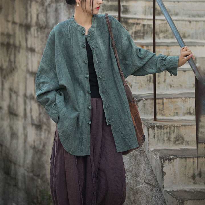 Chaqueta con frente abierto de meditación Zen de manga larga con botón de rana y teñido anudado de Buddha Stones - image 13